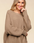 Haptics Full Size Side Slit Texture Asymmetric Sweater