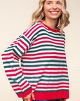 Haptics Full Size Striped Contrast Side Slit Knit Top