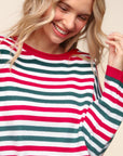 Haptics Full Size Striped Contrast Side Slit Knit Top