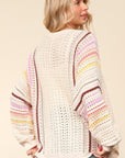 Haptics Full Size Striped Crochet Open Front Cardigan