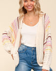 Haptics Full Size Striped Crochet Open Front Cardigan