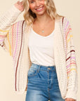 Haptics Full Size Striped Crochet Open Front Cardigan