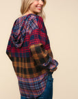 Haptics Plaid Edge Cut Detail Hooded Top