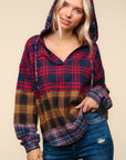 Haptics Plaid Edge Cut Detail Hooded Top