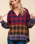 Haptics Plaid Edge Cut Detail Hooded Top