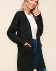 Haptics Stripe Textured Open Front Cardigan with Pockets