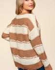 Haptics Striped Contrast Distressed Sweater