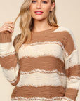 Haptics Striped Contrast Distressed Sweater