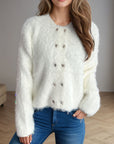 Heart Button Round Neck Cardigan