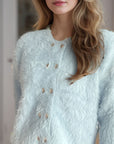 Heart Button Round Neck Cardigan