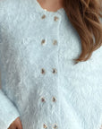 Heart Button Round Neck Cardigan