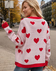 Heart Button Up Dropped Shoulder Long Sleeve Cardigan