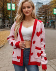 Heart Button Up Dropped Shoulder Long Sleeve Cardigan