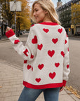 Heart Button Up Dropped Shoulder Long Sleeve Cardigan