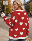 Heart Button Up Dropped Shoulder Long Sleeve Cardigan