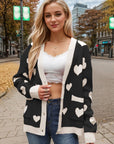 Heart Button Up Dropped Shoulder Long Sleeve Cardigan