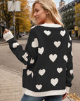 Heart Button Up Dropped Shoulder Long Sleeve Cardigan