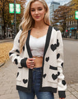 Heart Button Up Dropped Shoulder Long Sleeve Cardigan