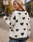 Heart Button Up Dropped Shoulder Long Sleeve Cardigan