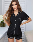 Heart Graphic Contrast Piping Top and Shorts Pajama Set