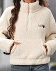 Heart Half Zip Long Sleeve Teddy Sweatshirt