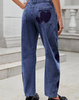 Heart Mid Rise Jeans with Pockets