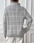 Heart Plaid Turtleneck Long Sleeve Sweater