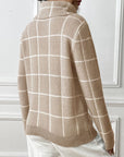 Heart Plaid Turtleneck Long Sleeve Sweater