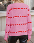 Heart Round Neck Long Sleeve Sweater