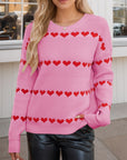 Heart Round Neck Long Sleeve Sweater