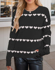 Heart Round Neck Long Sleeve Sweater