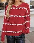 Heart Round Neck Long Sleeve Sweater