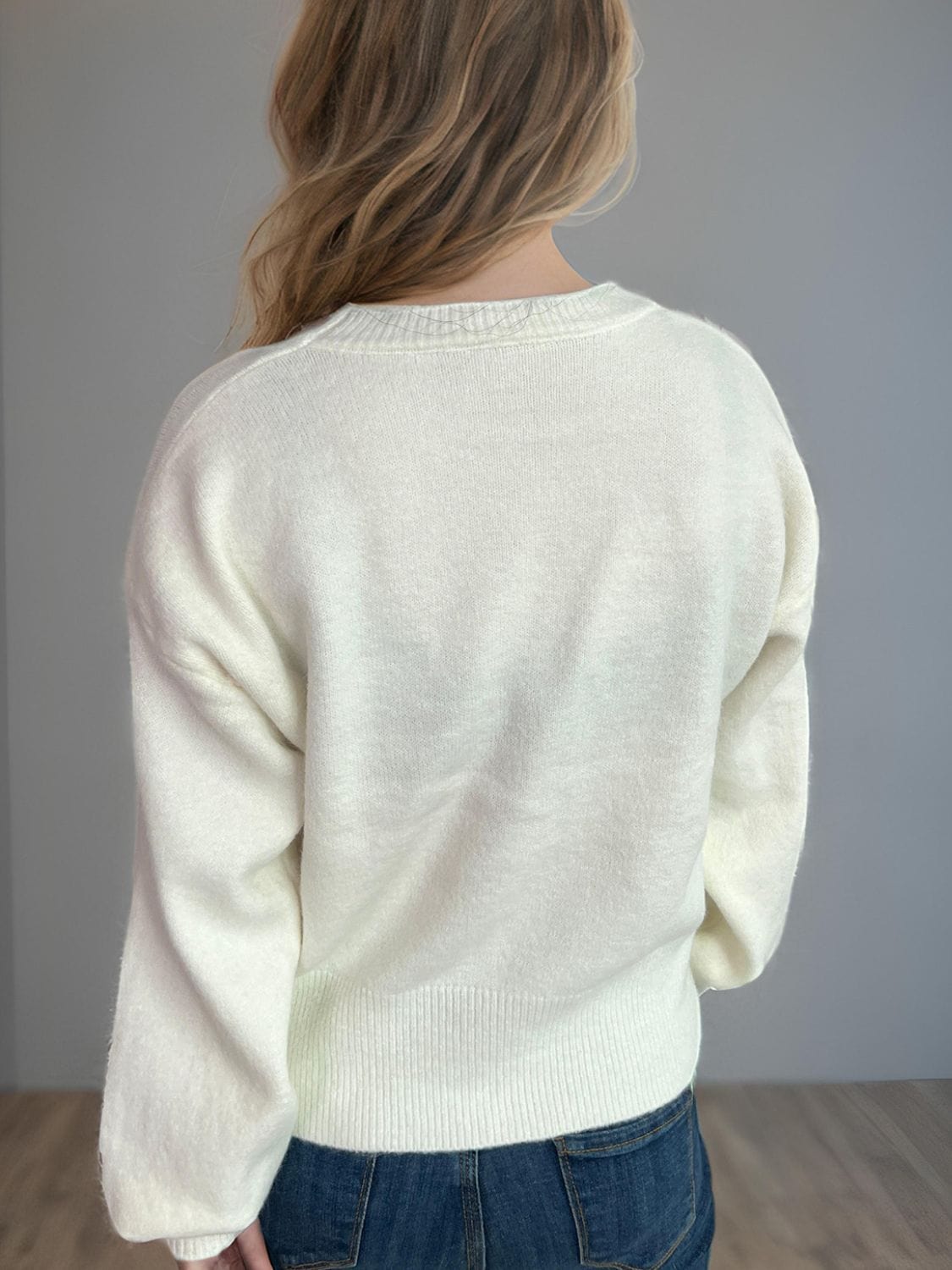 Heart Round Neck Long Sleeve Sweater