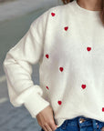 Heart Round Neck Long Sleeve Sweater