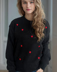 Heart Round Neck Long Sleeve Sweater