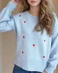 Heart Round Neck Long Sleeve Sweater