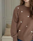 Heart Round Neck Long Sleeve Sweater