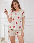 Heart Round Neck Top and Shorts Lounge Set