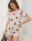 Heart Round Neck Top and Shorts Lounge Set