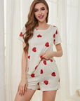 Heart Round Neck Top and Shorts Lounge Set