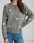 Heart Round Neck Zip Up Cardigan