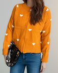 Heart Round Neck Zip Up Cardigan