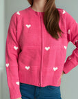 Heart Round Neck Zip Up Cardigan