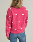 Heart Round Neck Zip Up Cardigan