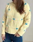 Heart Round Neck Zip Up Cardigan