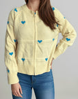 Heart Round Neck Zip Up Cardigan