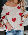 Heart Scoop Neck Long Sleeve Sweater