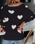 Heart Scoop Neck Long Sleeve Sweater