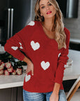 Heart Scoop Neck Long Sleeve Sweater