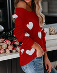 Heart Scoop Neck Long Sleeve Sweater